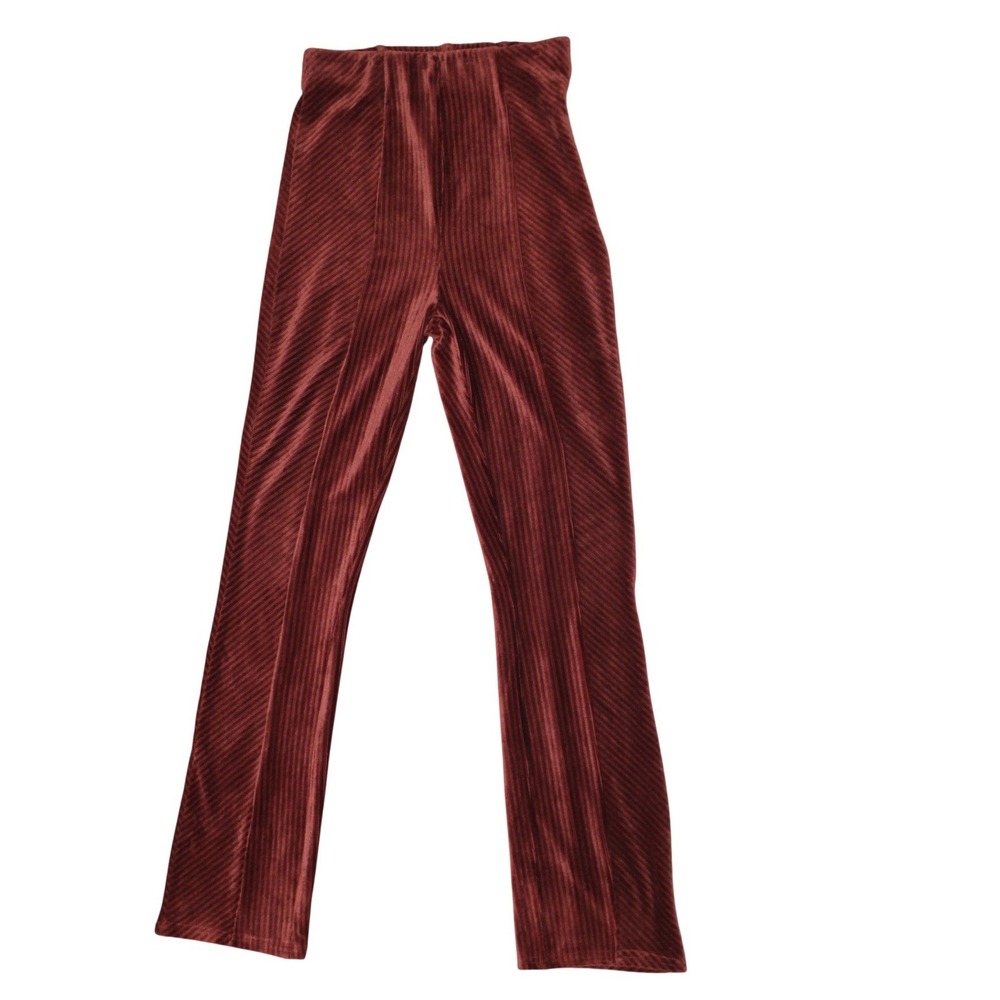 New In Rust Velour Ribbed Pants Small High Rise Stretch - Picture 2 of 8